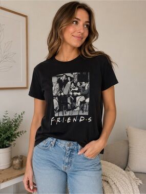 FRIENDS Black Graphic Tee Small 90s TV Show Casual Y2K Unisex Tshirt